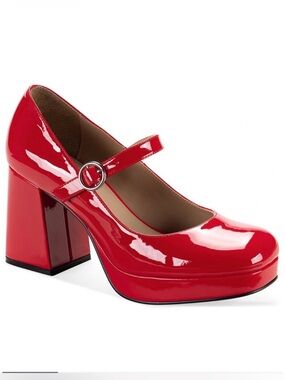 Wild Pair Vaneciaa Mary Jane Square Toe Pumps- Red- 6.5